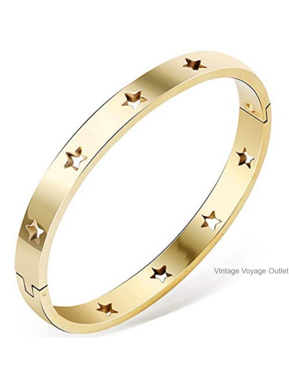 Stainless Steel Stars Open Clasp Bangle Bracelet Classical Plain